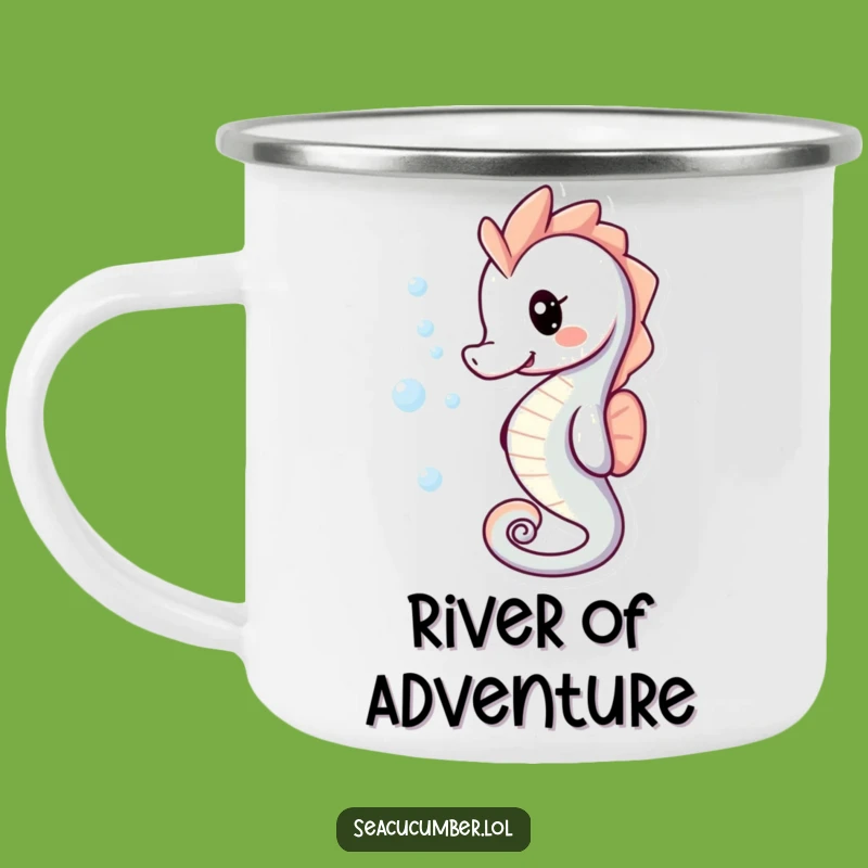 Funny Seahorse Bubble Camping Mug: Adventure Smiles, Perfect Outdoor Gift