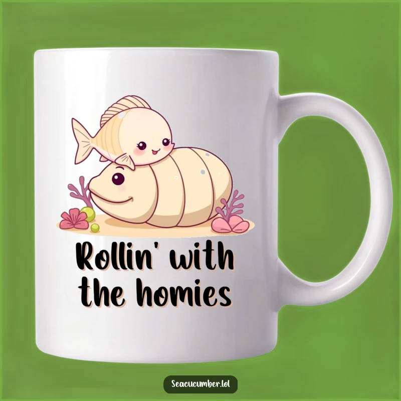 Funny Fish Nudging Sea Cucumber Mug, Playful Ocean Scene, Hilarious Aquatic Gift