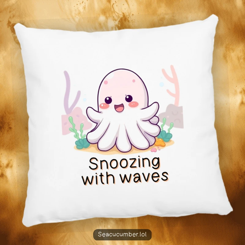 Funny Sea Cucumber Pillow featuring a cheerful sea cucumber wiggling with delight, offering soft comfort and underwater humor.