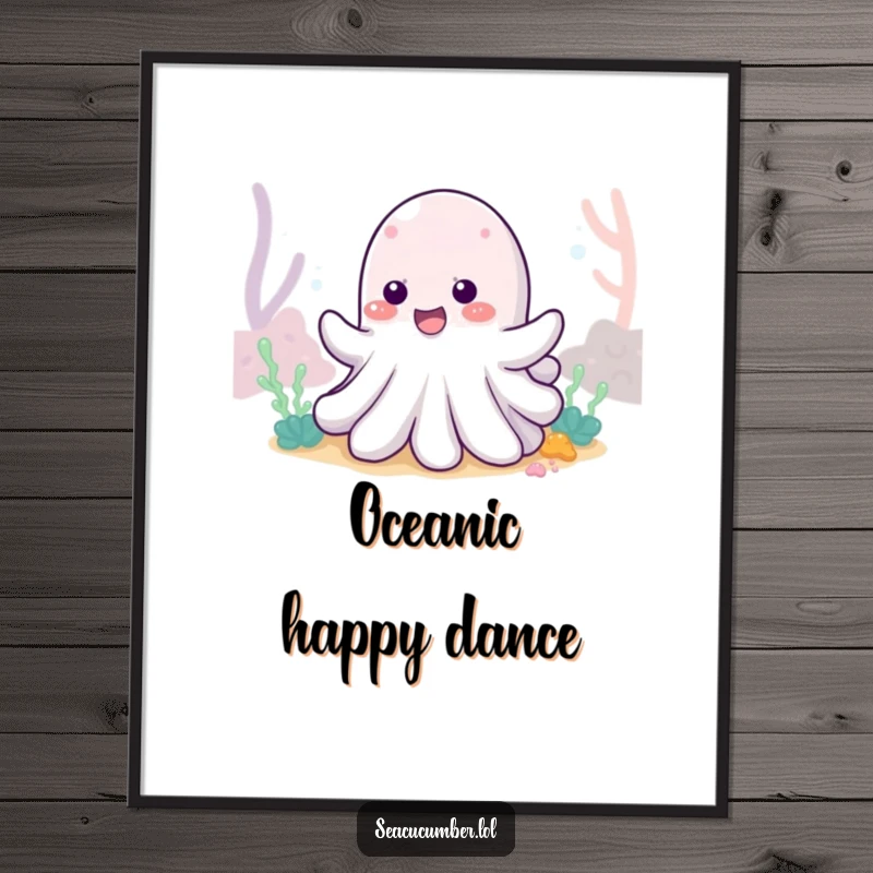 Funny Sea Cucumber Digital Art Print of a cheerful sea cucumber wiggling with delight, perfect for instant download and humorous decor.