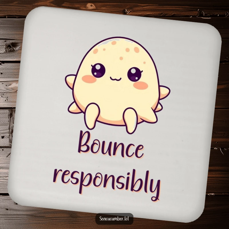 Funny sea cucumber with cheerful dot eyes gently bouncing, cute and functional coasters for drink protection.