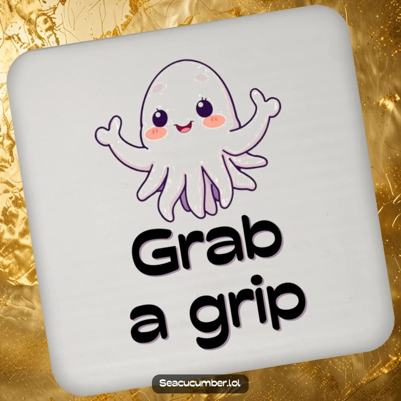 Funny sea cucumber drink coaster featuring the happy creature with welcoming tentacles, protecting surfaces with humorous marine flair.