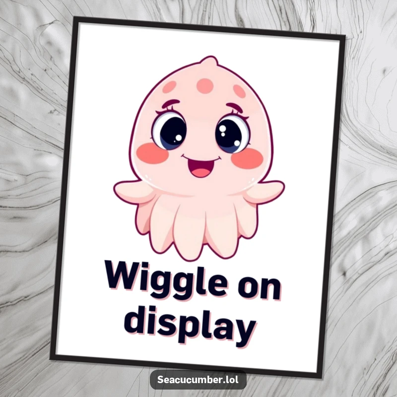 Funny Sea Cucumber Poster wiggling joyfully with wide, happy eyes, a humorous and cute piece of wall art.