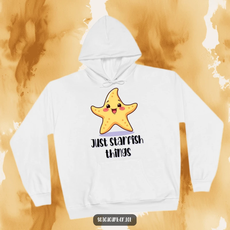 Funny Hoodie with a cheerful starfish performing a little spin with an excited expression.