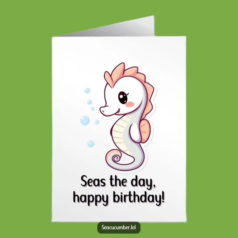 Free Printable Birthday Card: Happy Seahorse Bubbles for Funny Downloadable Gift