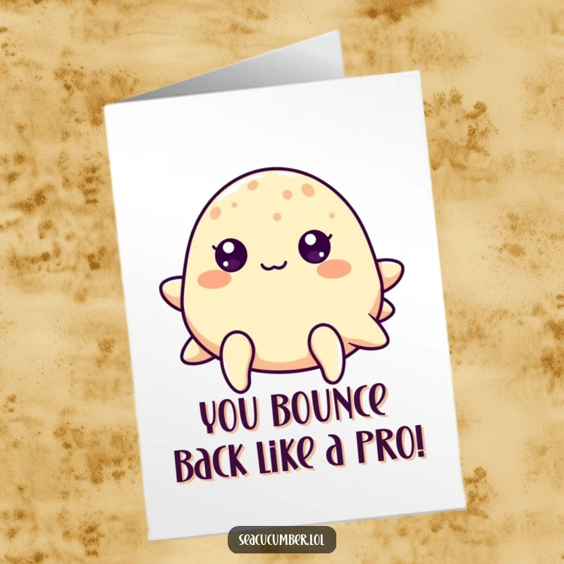 Funny Free Printable Congratulations Card: A sea cucumber with cheerful dots for eyes bounces gently, celebrating their success with a downloadable card.