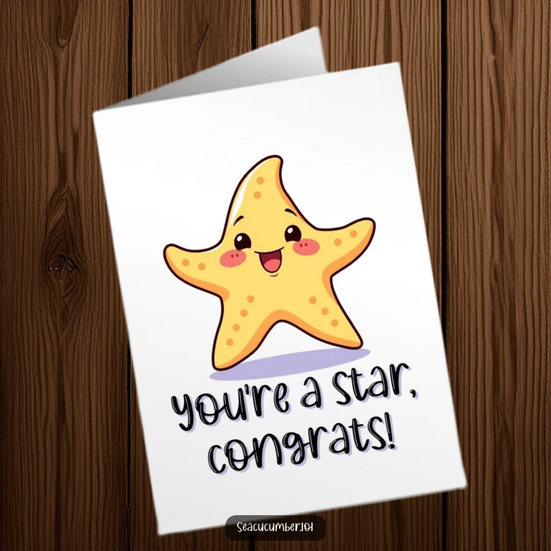 Funny Free Printable Congratulation Card: An excited starfish performing a happy spin, celebrating your amazing success with seaside flair.