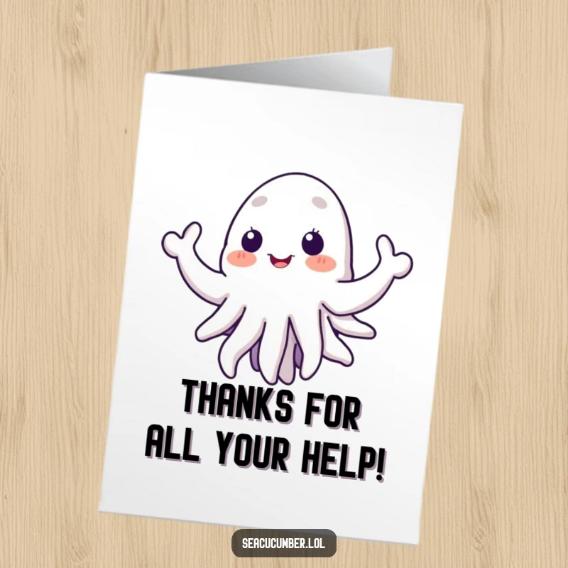 Funny Free Printable Thank You Card: A happy sea cucumber with many tentacles sends a quirky, heartfelt message of thanks.