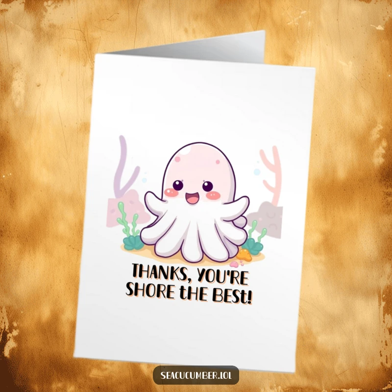 Funny Free Printable Thank You Card: Cheerful sea cucumber wiggles gleefully on the ocean floor.
