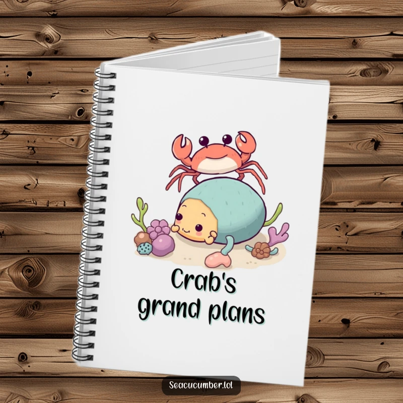Funny Crab Notebook approaching a tumbling Sea Cucumber, a humorous and practical stationery item.