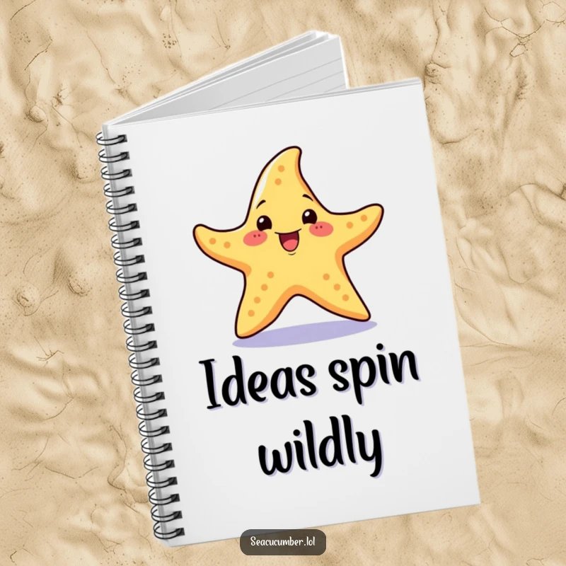 Funny Notebook featuring a cheerful starfish with an excited expression performing a little spin.