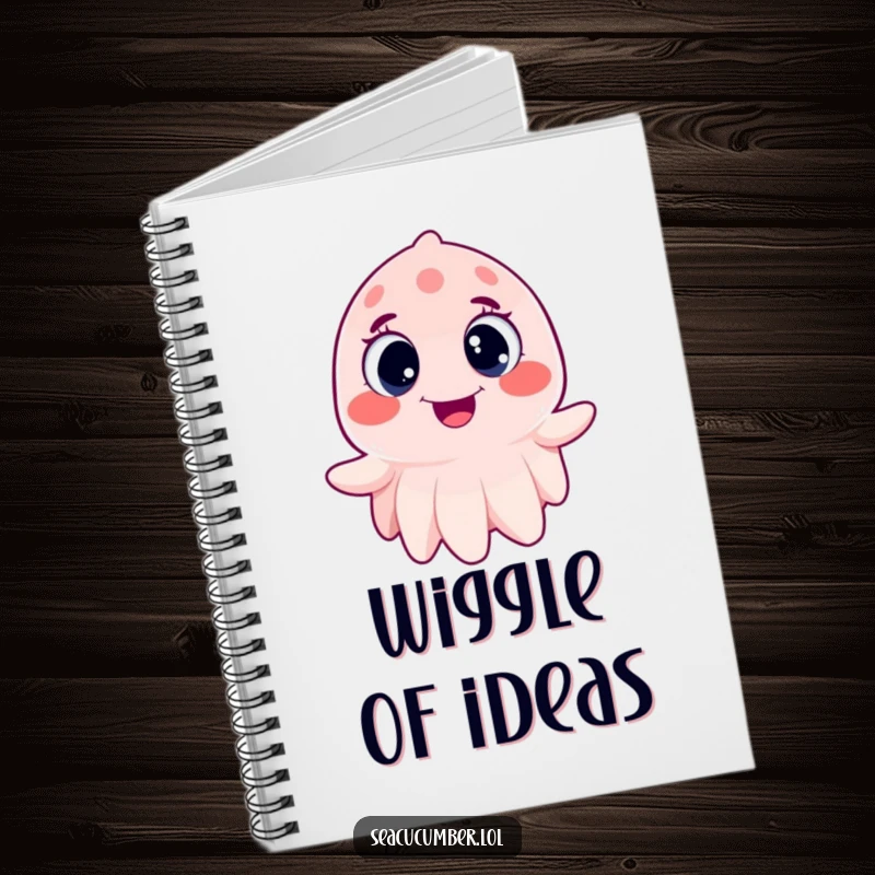 Funny Sea Cucumber Notebook wiggling joyfully with wide, happy eyes, a humorous and practical stationery item.