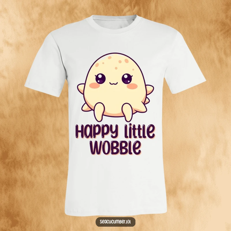 Funny sea cucumber with cheerful dot eyes gently bouncing, a happy and cute ocean animal tee.
