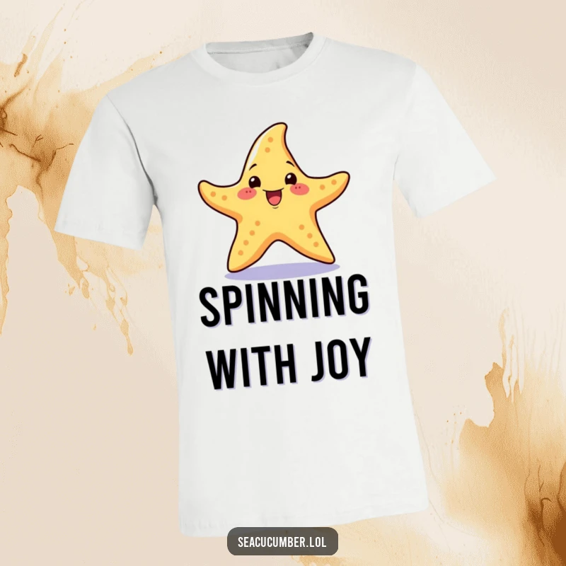 Funny T-Shirt depicting a cheerful starfish with an excited expression doing a little spin.